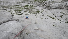 Plattenspieler Festkogel 7. Seillänge