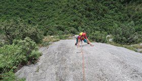 Im Bereich der Schlüsselstelle (4te Seillänge).