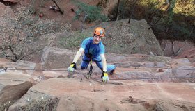 Querung am Starkenburger Klettersteig