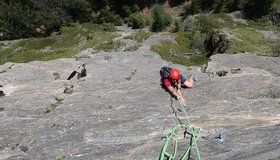 Das Ende der 5ten Seillänge der Route Leckerbissen an der Stafflacher Wand