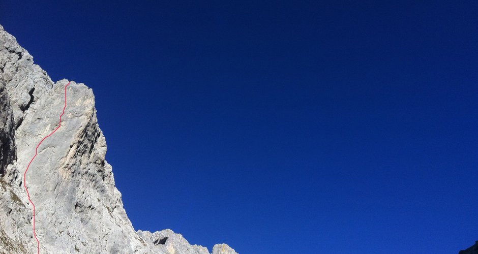 Wilder Kaiser Karlspitzpfeiler, die Route "Direkte Südwand", 8a