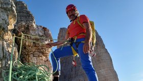 Christoph Hainz in der Grohmann-Hainz Führe 2019 - Große Zinne Südpfeiler 