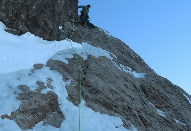 Die erste Seillänge (am 19.12.20) (c) M. Schuster