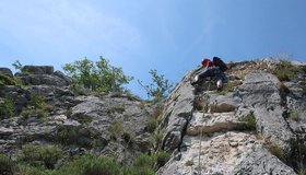 Der steile Pfeiler am Ende der Route Sperone Raccordo del Forte - Tessari