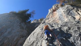 Die 3. Seillänge, die schwierigste Länge der Route