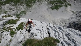 5. Seillänge. Wenigstens sieht man die schönen Wasserrillen