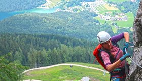 Die letzte Ecke vor dem Ende des Laxersteig Klettersteig, ab dort klettert man den Schützensteig Klettersteig weiter.