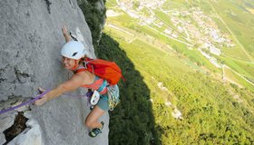 Die glatte Plattestelle am Ende der 3. Seillänge