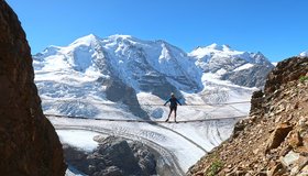 Die tolle Hängebrücke im Piz Trovat 1 Klettersteig