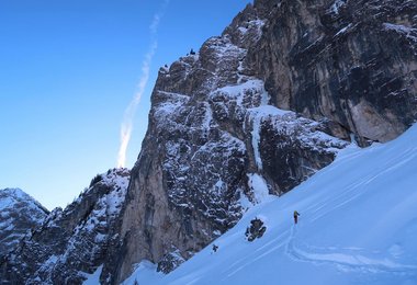 Der Eisfall im  unteren Teil der Route sticht sofort ins Auge. Foto F. Miller