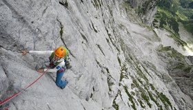 5. Seillänge, Birgit Auer kurz vor dem Stand