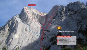 Wandübersicht Trisselwand mit Kletterrouten