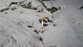 Birgit Auer in der 5. SL der Route Wasserwerk