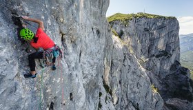 Ines Papert bei der Erstbegehung von  "Wolke 7" (c) Klaus Fengler