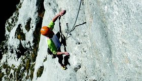 In der 4. Seillänge der Route Da Schroa (c) A. Precht u. S. Brachmayer