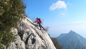 Die erste Kante am Cresta Sud-Est am Monte Pizzocolo