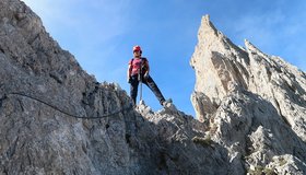 Am Ende der Ferrata Mazzetta in der Forcella di Tacco.