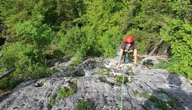 Ende der zweiten Seillänge - "Franziskus" am Plombergstein