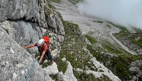 In der 3ten Seillänge der Route Mit Vergnügen - avec Plaisir