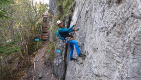 Der Beginn des Übungsklettersteiges in der Galitzenklamm