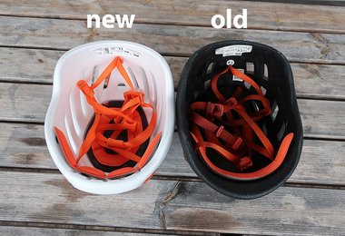 Das Innenleben des Petzl Sirocco Helms, das neue Modell ist hinten ein klein wenig runder.