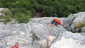 Am Ende der 4ten Seillänge - Via Sandra Croce di Ceniga