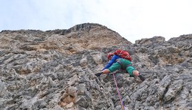 In der steilen vorletzten Seillänge.