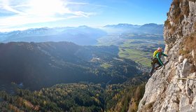 Mega Ausblick am Ende der Schlüsselseillänge der Pölven Beat.